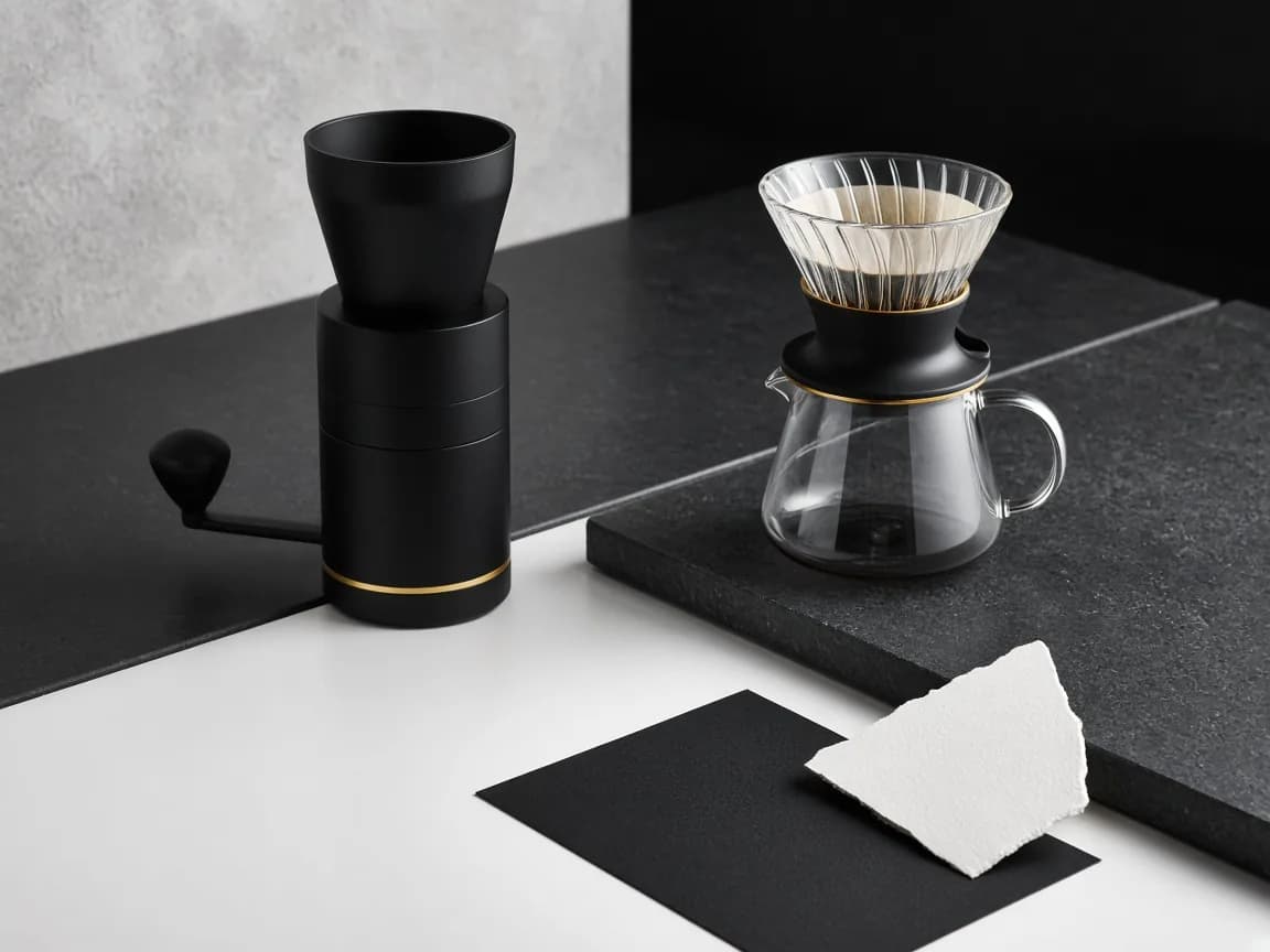 Pour-over tools on a bright studio table